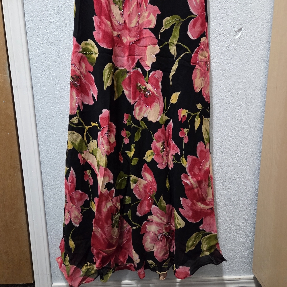 American Angel Black Maxi Dress with Pink Floral Design - Picture 3 of 5